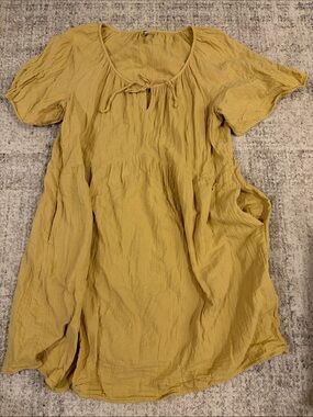 Women's Mustard Tie-Neck muslin dress